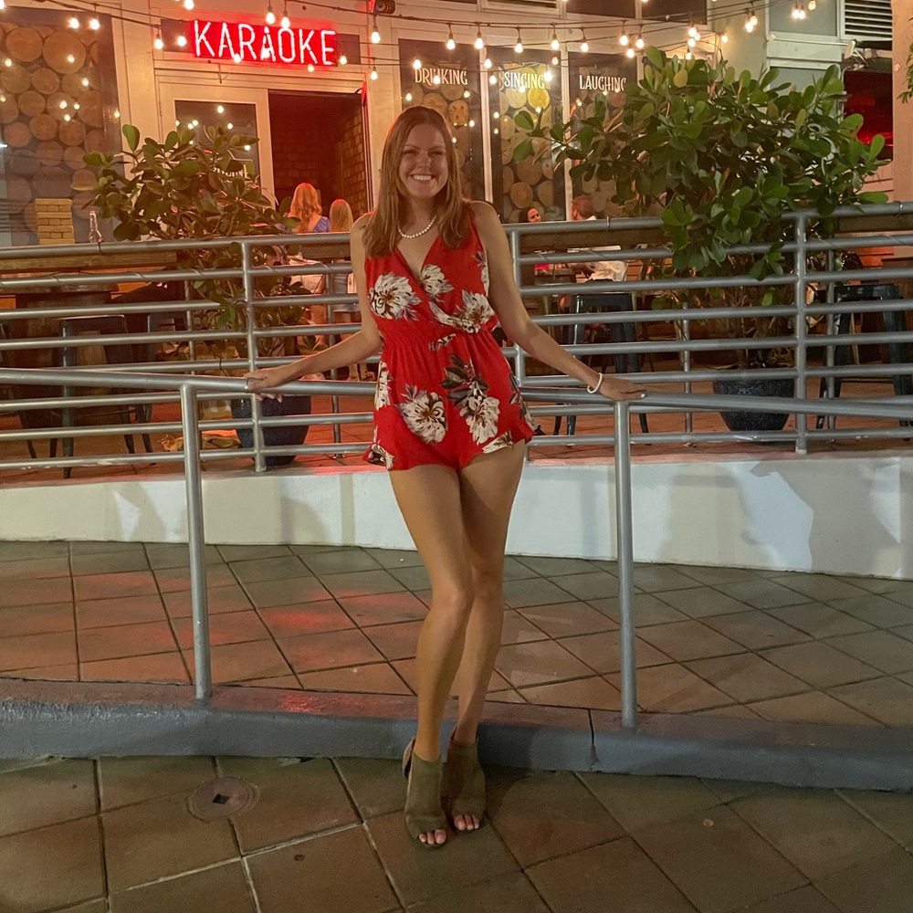 Red floral romper